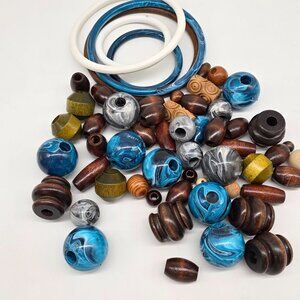 Mixed Bead & Bangle Lot Wooden & Marbled Acrylic Crafts Macrame 3/4" to 1-3/4"